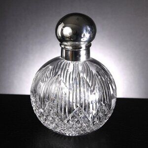 Large 1890 Victorian large silver topped perfume bottle, fancy cologne bottle